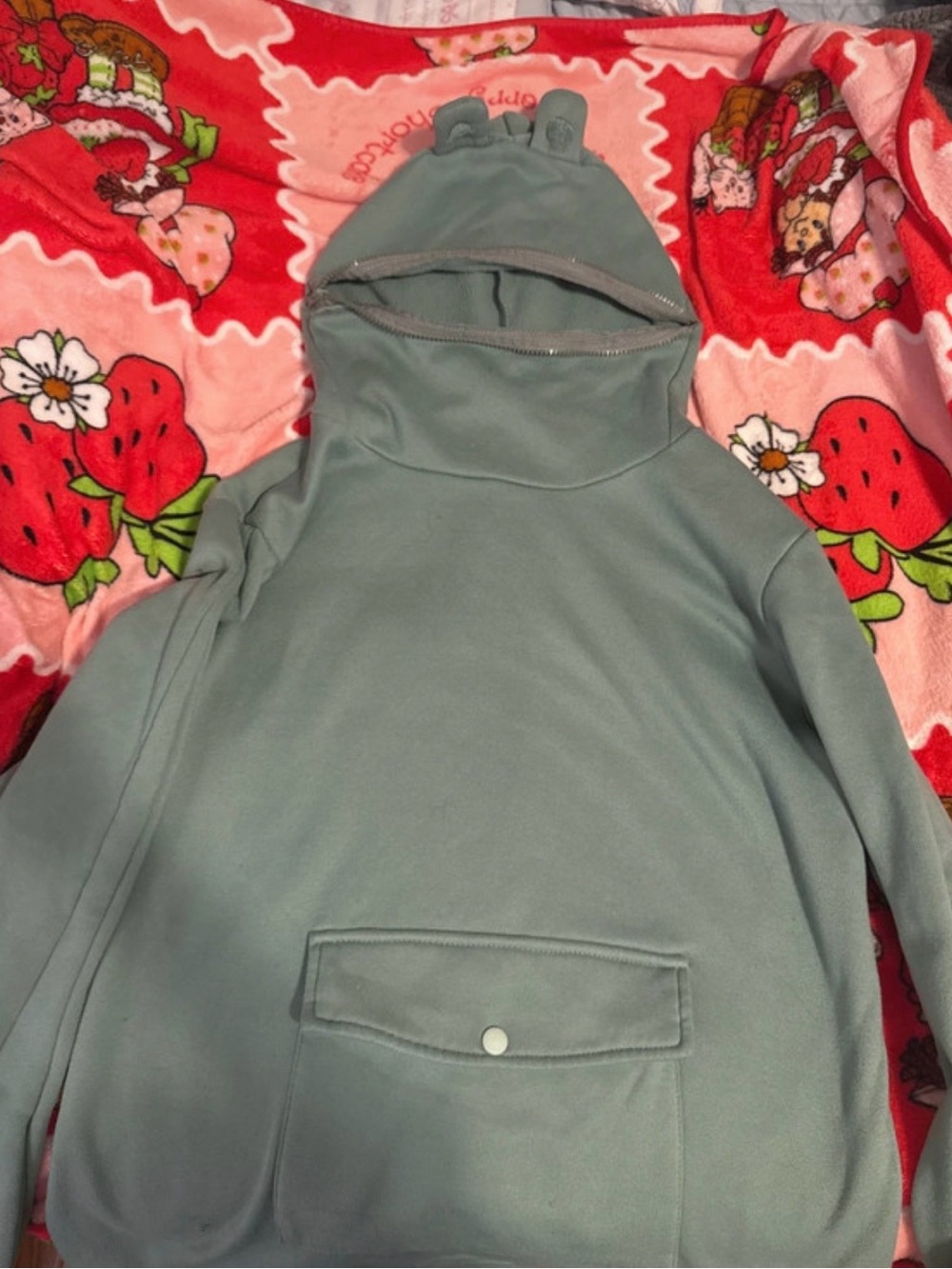 Cozy frog Hoodie Jacket in Sage Green with Front Flap Pocket